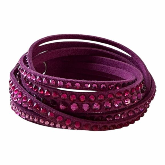 Swarovski Slake fuchsia Alcantara Suede and Crystal Wrap Bracelet with 2 Crystal - Picture 5 of 6